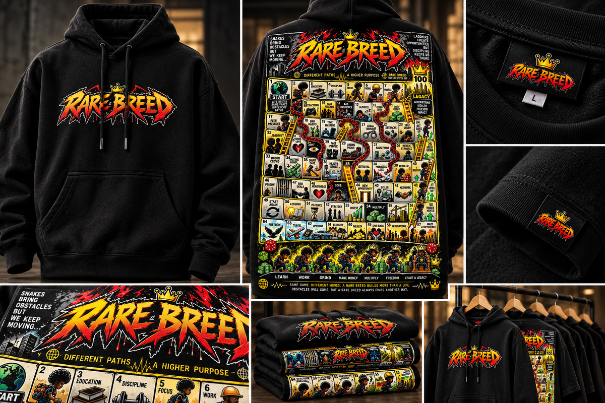 Rare breed black Hoodie with snake and ladders print