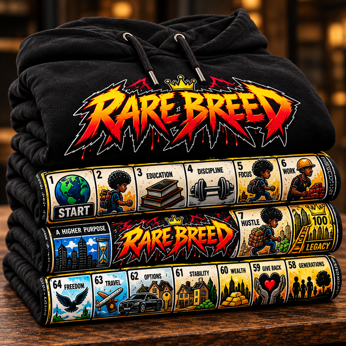 Rare breed black Hoodie with snake and ladders print
