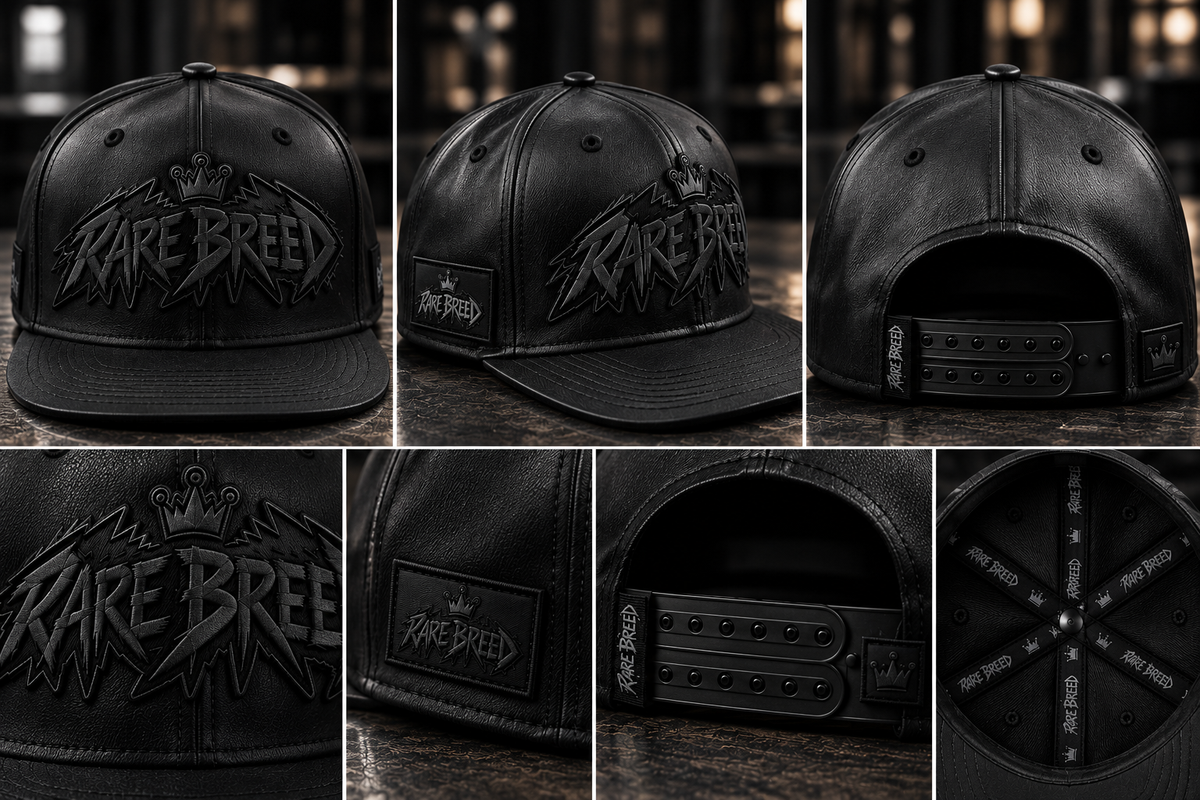 Rare breed triple black leather snapback