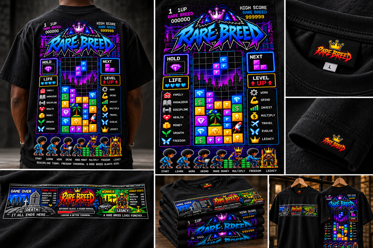 Rare breed black T-shirt Tetris